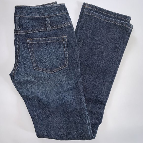 ELIE TAHARI WOMENS SIZE 2P STRAIGHT LEG DARK WASH BLUE JEANS WITH DROP WAIST - Picture 5 of 7